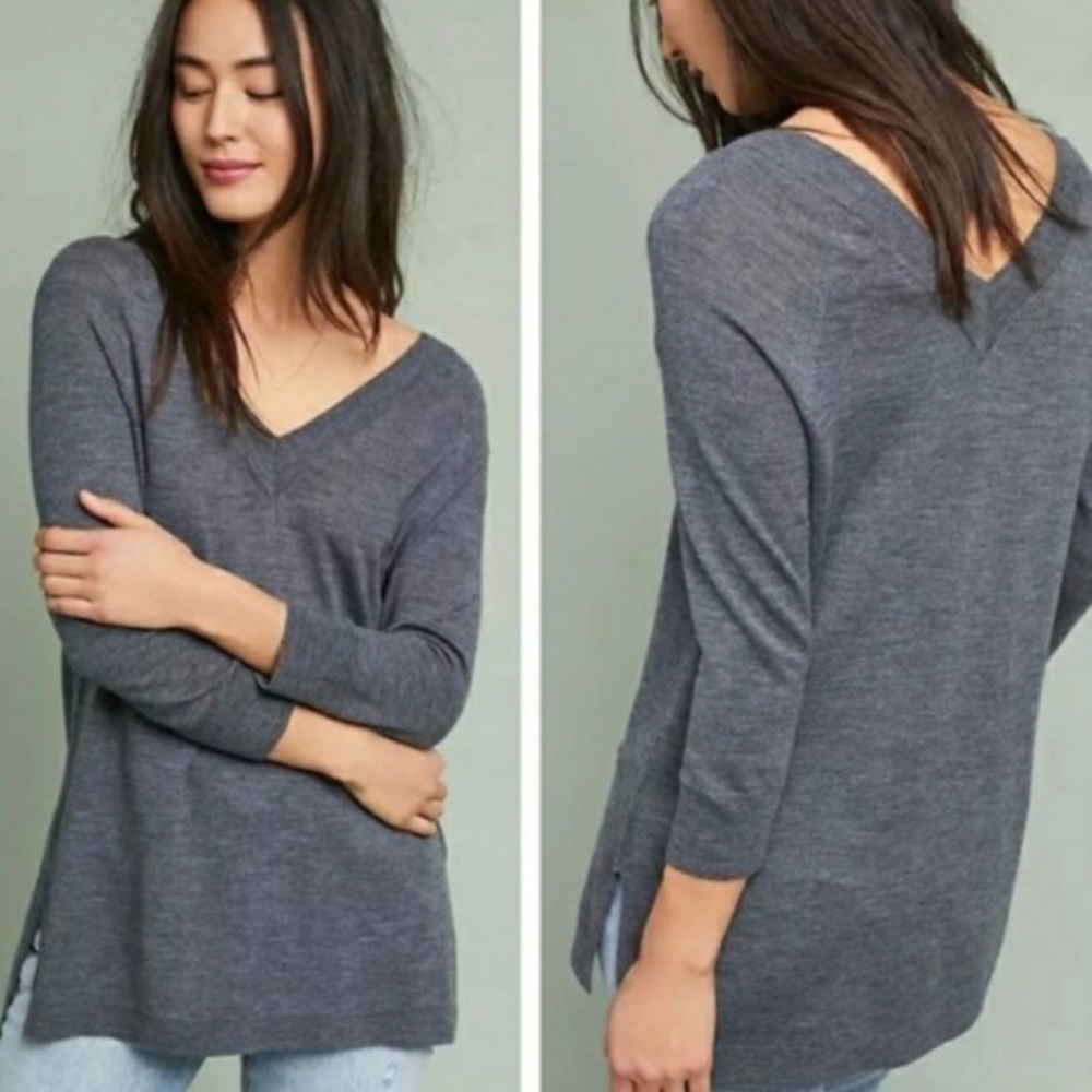 Anthropologie Merino Wool V Neck Sweater Long Moth